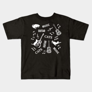 Cats, guitars and music pattern. Kids T-Shirt